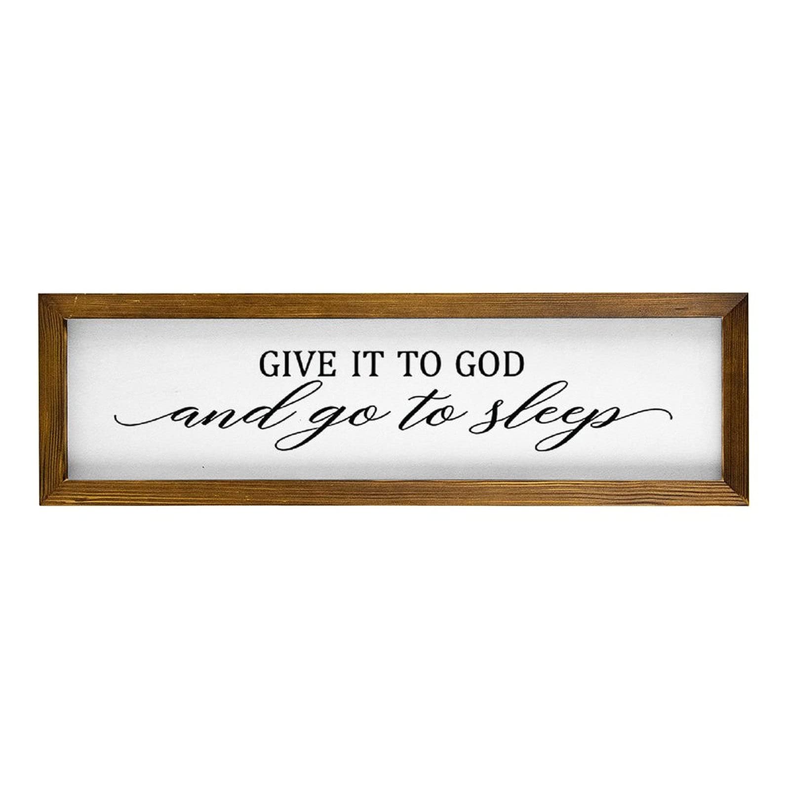 Fprqlyze Wood Framed Sign 6x20'' Bible Verse Printable Wooden Prints Give It to God and Go to Sleep Wood Sign Bedroom Sign Farmhouse Style Decor Master Bedroom Decor Over The Bed Sign Bedroom Decor