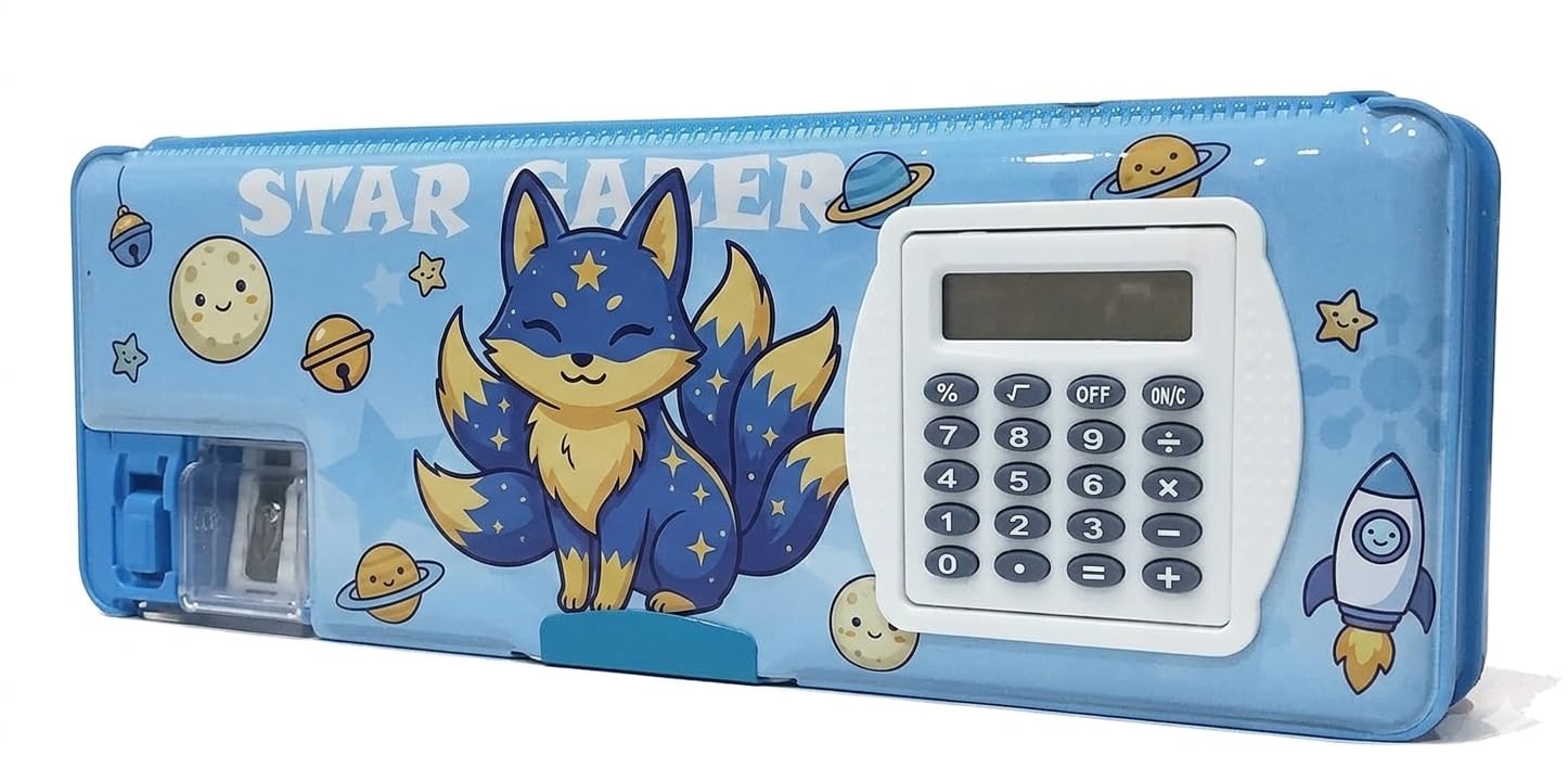 Multipurpose Magnetic Pencil Box with Calculator & Dual Sharpener for Girls & Boys for School | Big Size Cartoon Printed Pencil Case for Kids Plastic, Pack of 1 (Doremon)-image-41