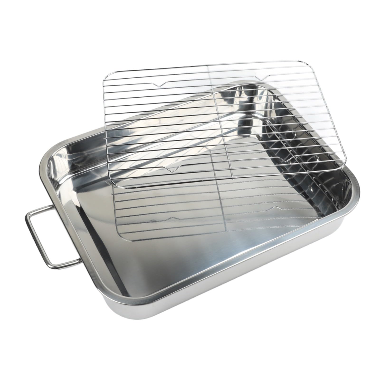 FUBESK Edelstahl-Bräter mit Rost, tiefes Backblech, Ofen, hochglanzpoliert, Grillpfanne, Truthahn und Gemüse, sauber, 39 x 28 x 6 cm, Zubehör-Set für Staubsauger, Zubehör und Teile