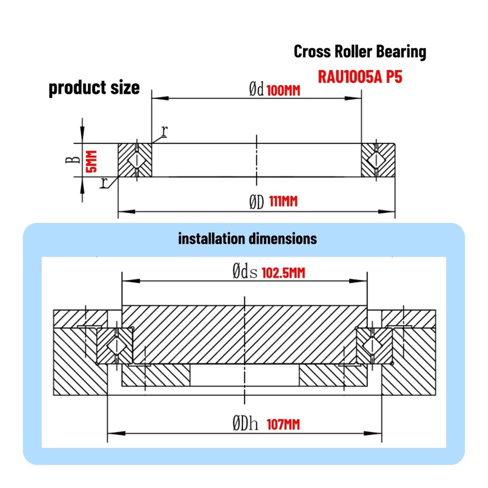 1 rodamiento de Rodillos Cruzados Finos de precisión RAU1005A P5 100 * 111X5MM Espesor 5MM Rodamiento Reductor de articulación de Brazo robótico