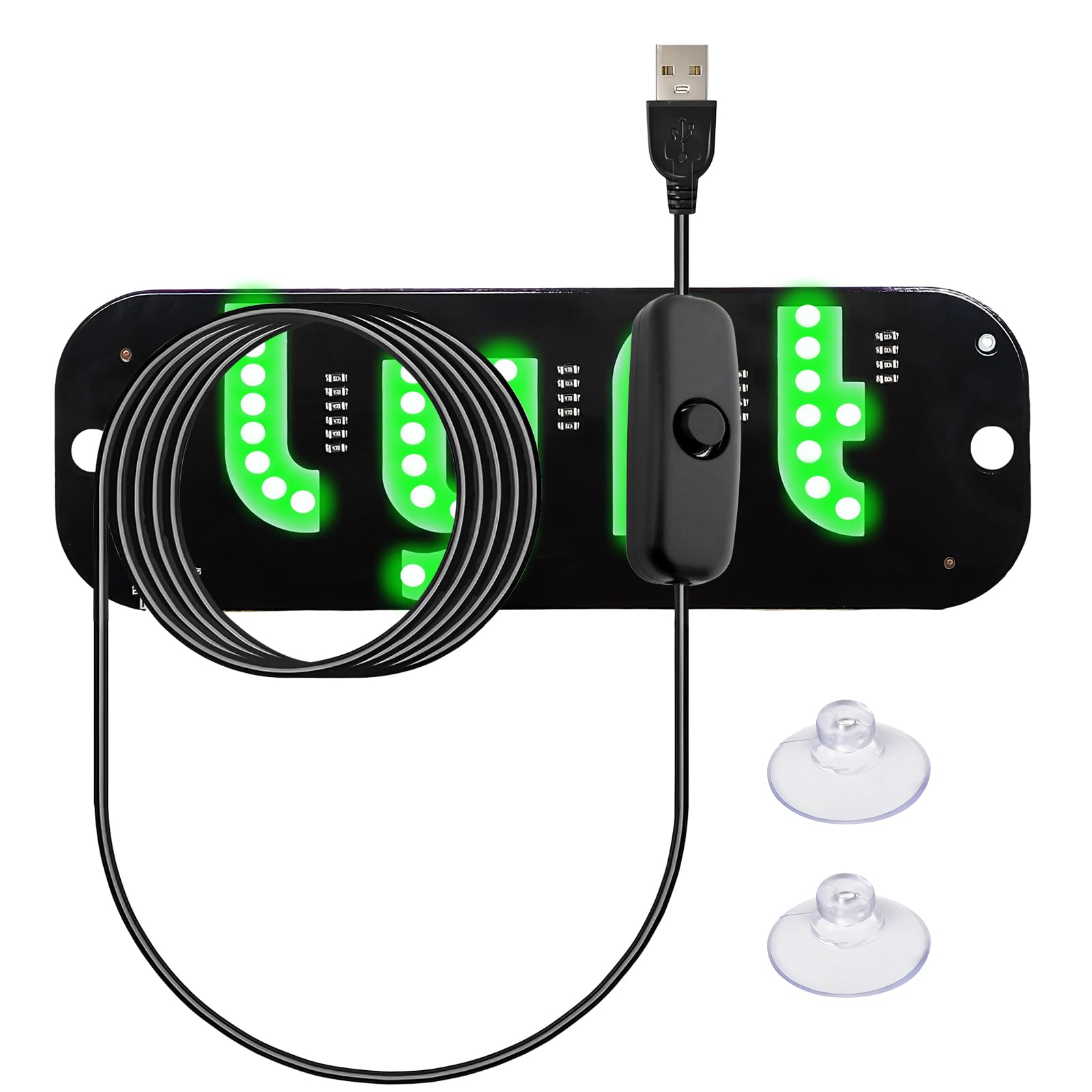 car windshield led light sign, bright glow signs decals with suction cups & usb a switch cable, led window display sign decor lights for taxi truck suv, car accessories (green)