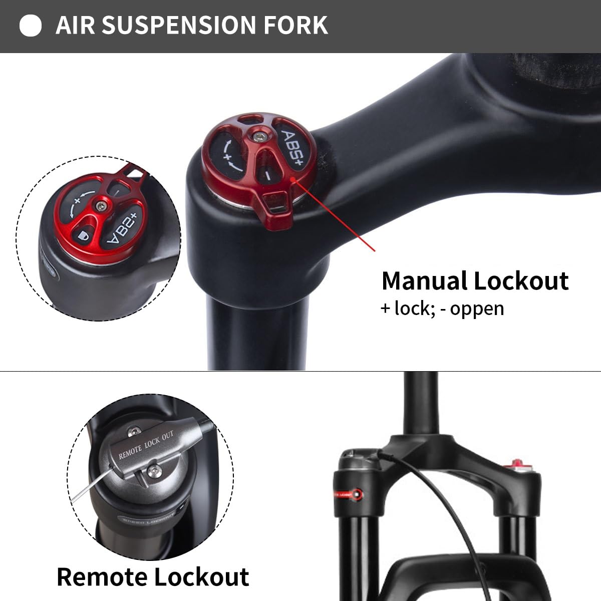 Forcella Anteriore con Sospensione pneumatica, Pneumatici da 4 Pollici, Escursione di 135 mm, Freni a Disco, Attacco QR 9* per Bici elettrica da Spiaggia/Neve