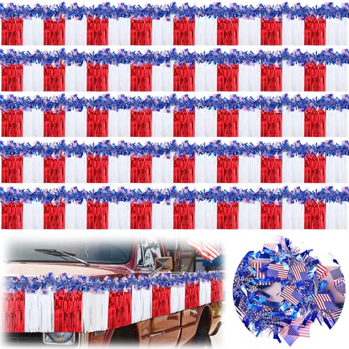 Image of Meonum 10 Pcs 4th of July Parade Float Decorations, American Flag Float Fringes and Patriotic Tinsel Garlands, Red White Blue Garland for Independence Day Memorial Day Decoration (American Flag)