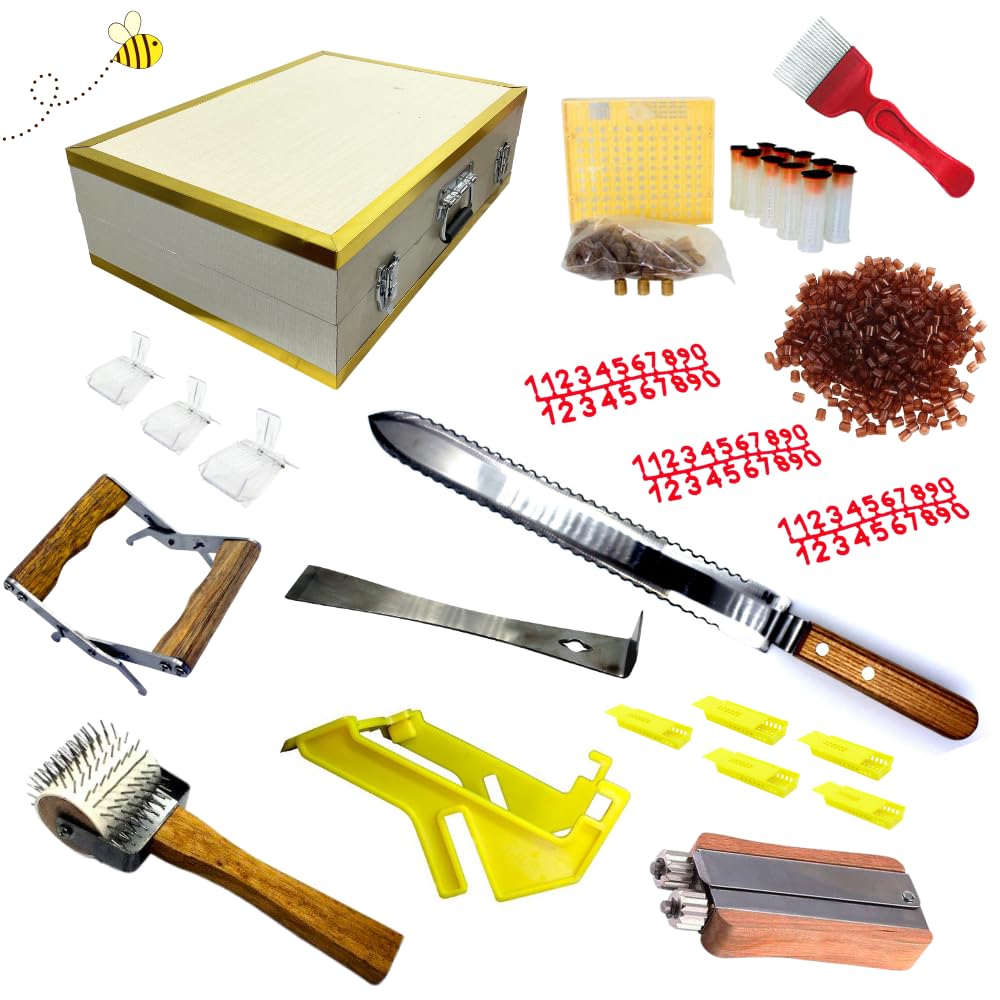 Kit da 20 pezzi per apicoltori con attrezzi per alveari, rullo e coltello da deoperculo, gabbia per api regina, alzafavo, raschietto, pinze e valigetta di accessori per apicoltura