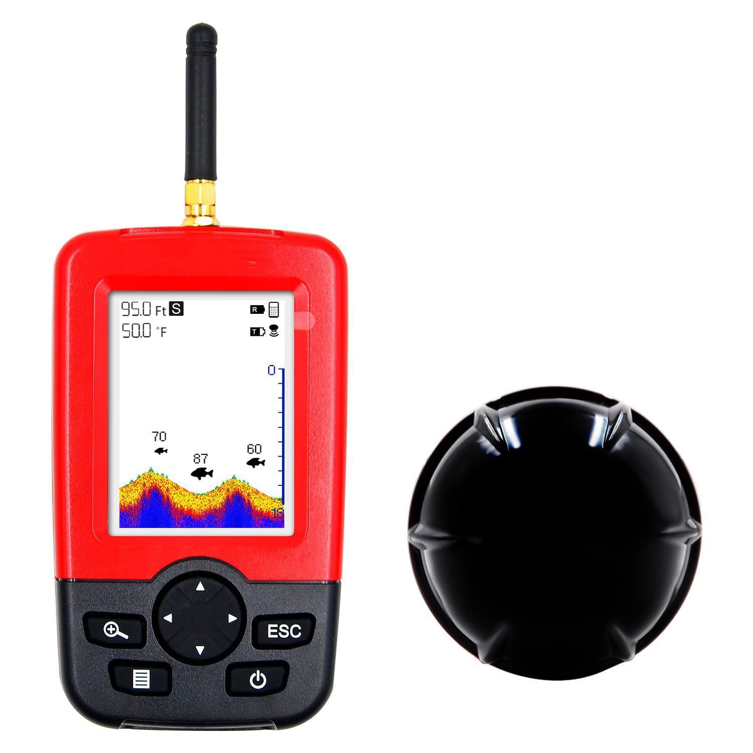 Fishfinder Wireless Portatile, ecoscandaglio con sensore ecoscandaglio, Raggio di rilevamento della profondità dell'Acqua da 3 Piedi (1 m) a 328 Piedi (100 m), per la Pesca in Barca