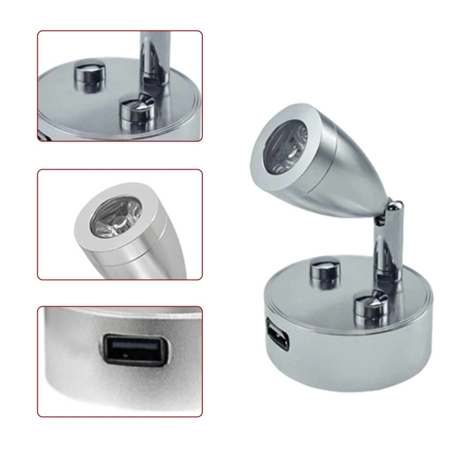 2 Szt. 12-24 V DC USB Lampy Do Czytania W Kamperze Lampa Ścienna LED Smart Touch Lampa Ścienna LED(Silver,3000k warm white)