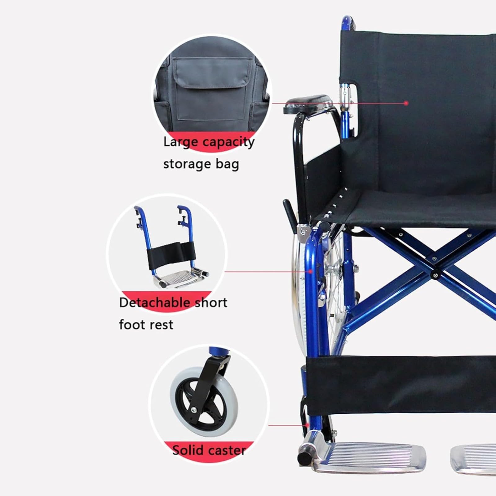 Silla De Ruedas De Aluminio para Viajes, Asiento 47 Cm,Silla De Ruedas De Tránsito Reposabrazos con Respaldo Plegable para Traslado,Plegable Silla De Ruedas Manual Ligera Reposapiés Abatibles