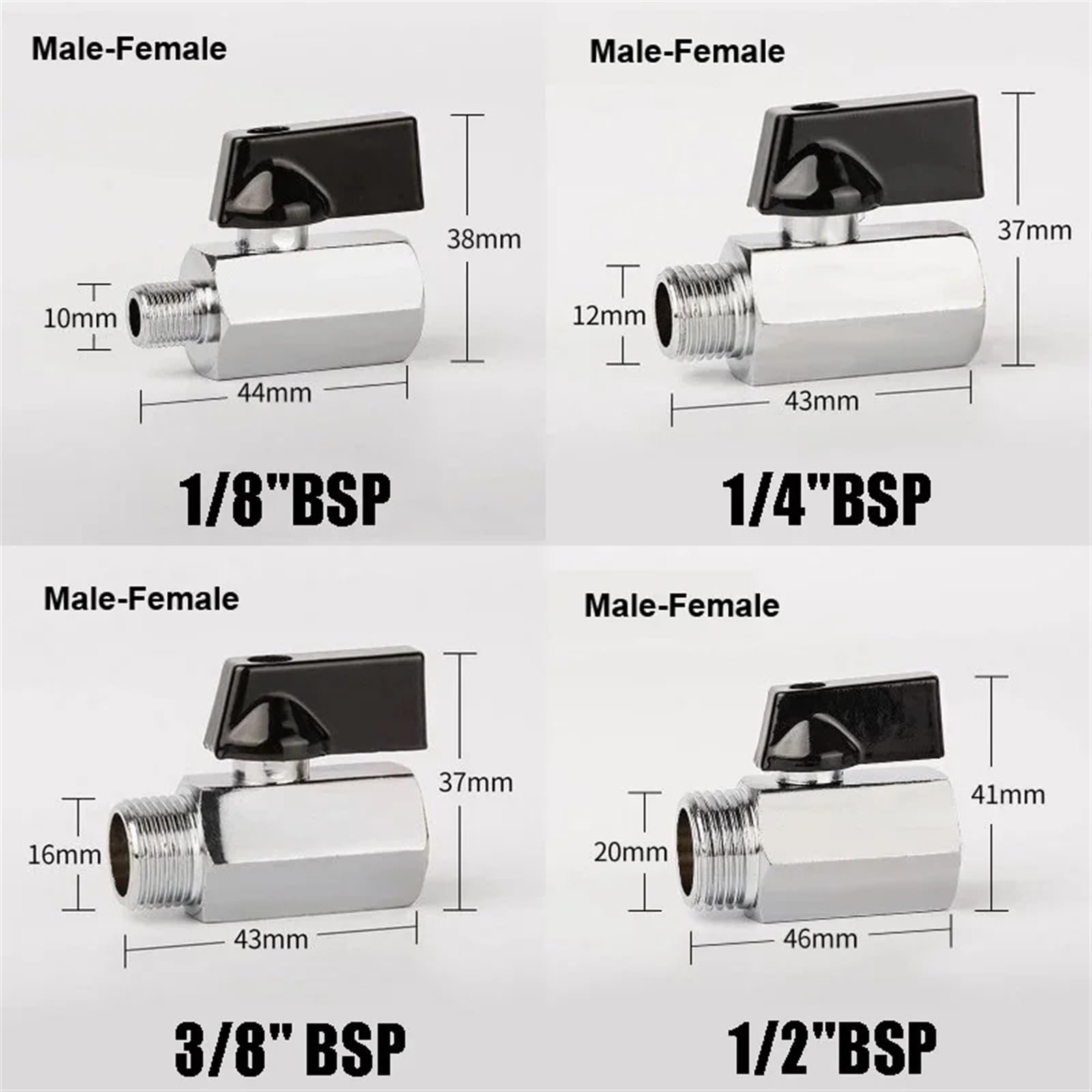 Messing Kugelhahn 1/8" 1/4" 3/8" 1/2" BSP Gewinde männlich auf weiblich Luftkompressor Wasser Gas Öl Absperrventil ﻿(Male To Female,1/2")