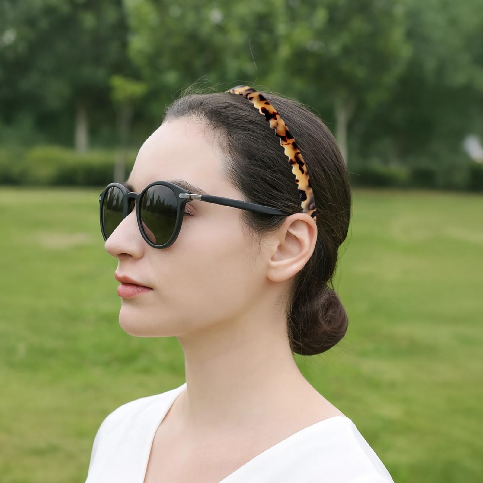 3 fasce sottili per capelli da donna, in acetato antiscivolo, 0,3 cm, leggere da 0,3 cm, design a onda, tartaruga e nero