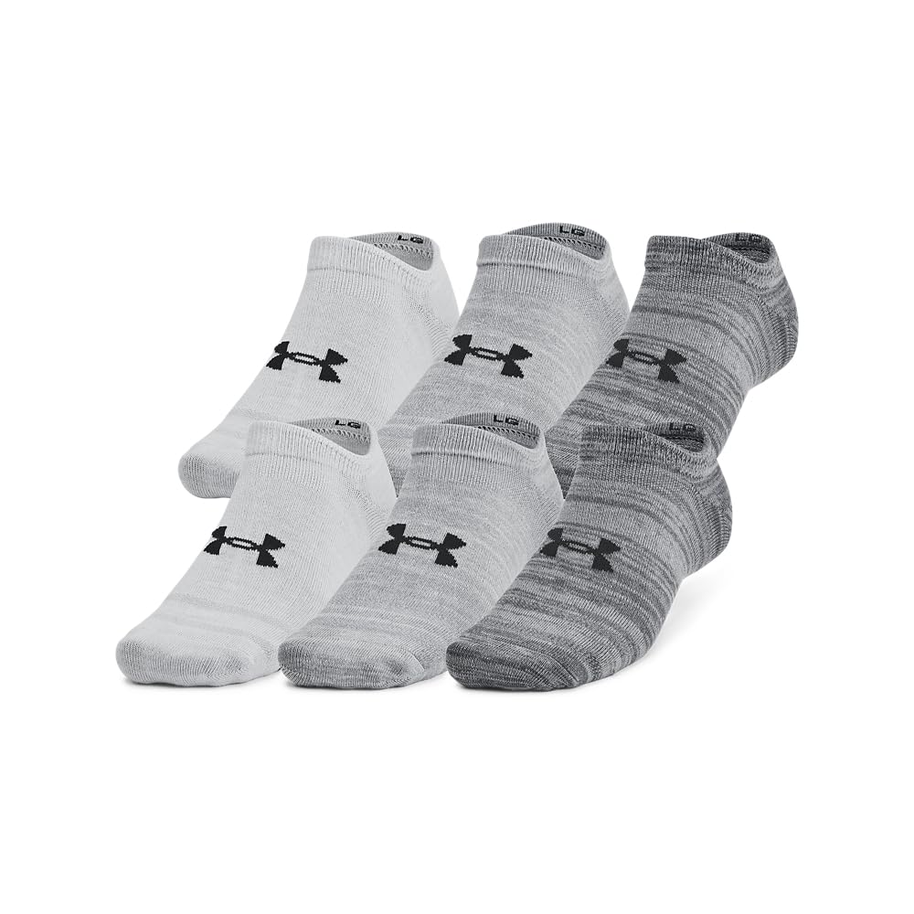 Under Armour Unisex Essential No Show Socks 6 Pack, (025) Castlerock/Castlerock/Anthracite, M