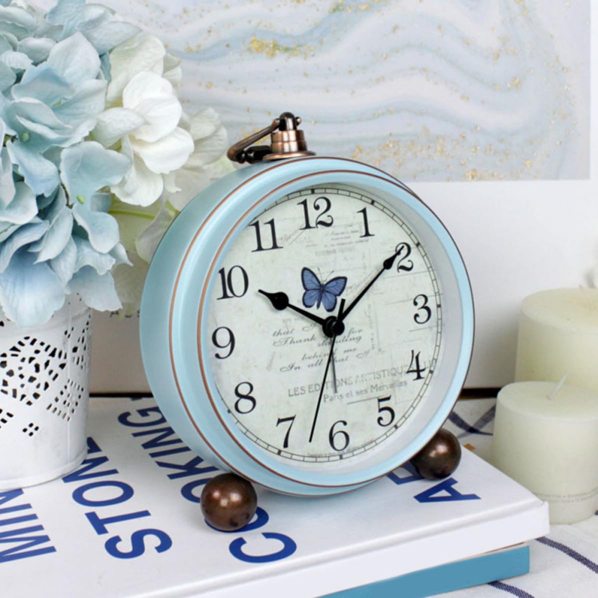 TEHAUX Reloj de Escritorio Alarma Vintage de Vidrio Metal