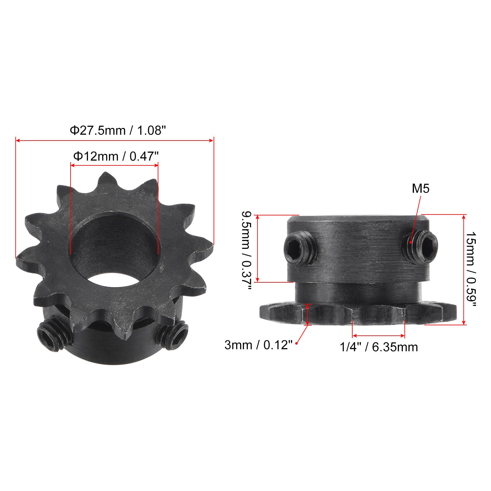 uxcell #25 Chain Roller Sprocket, 12mm Bore 1/4