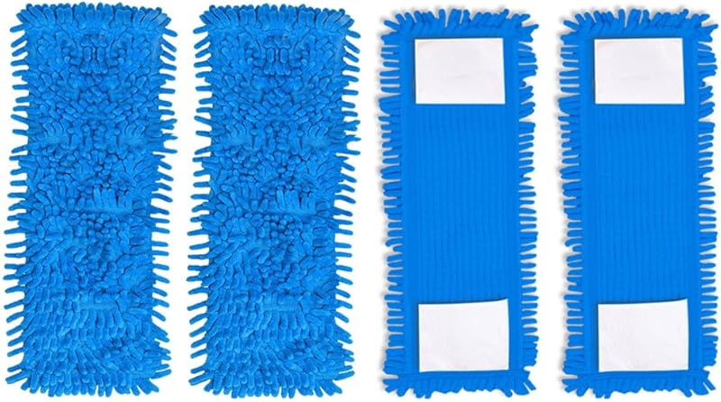 Lot de 4 serpillères de rechange, 42 cm, lavables, en chenille, bleues, pour stratifié, marbre, sol, carrelage, sols en bois, 42 x 12 cm