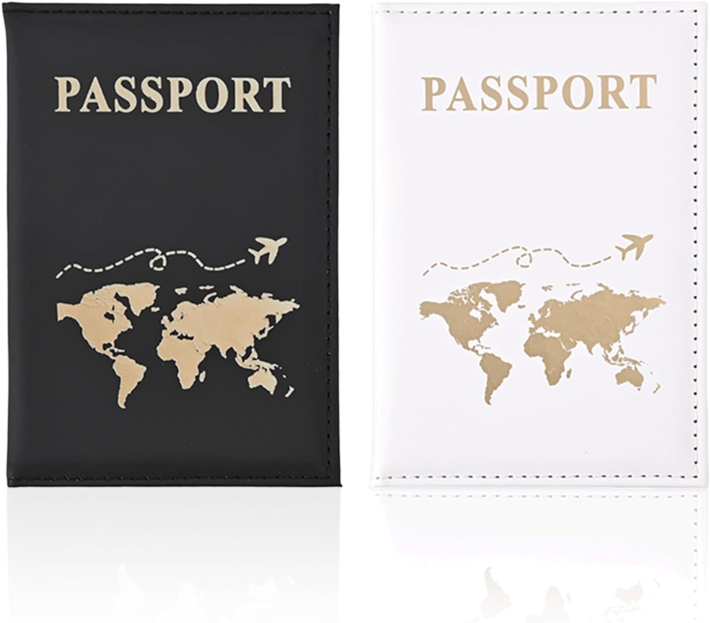 2Pcs Passport Holder, Leather Passport Cover PU Passport Holder Travel Wallet for Passport, Credit Card, Ticket Card, Business Cards, Boarding Passes (Black+White)