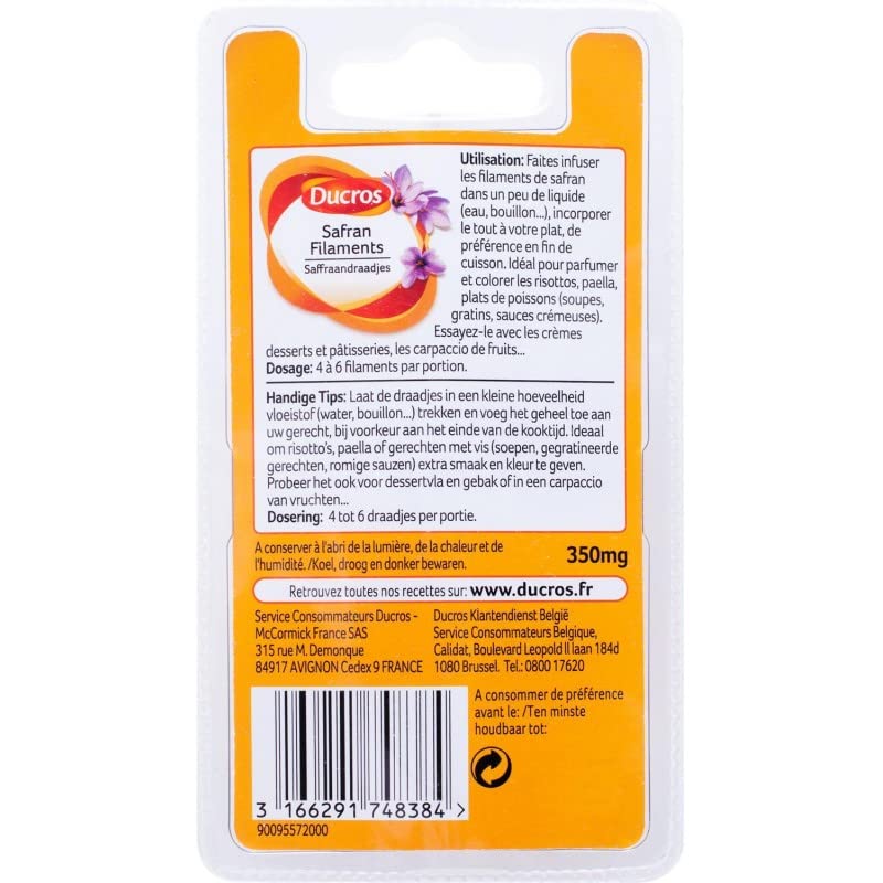 DUCROS - Safran de qualité supérieure en filaments - 0.35g pour sublimer vos plats - Épice rare et puissante pour une cuisine raffinée. - Lot De 3 - Vendu Par Lot