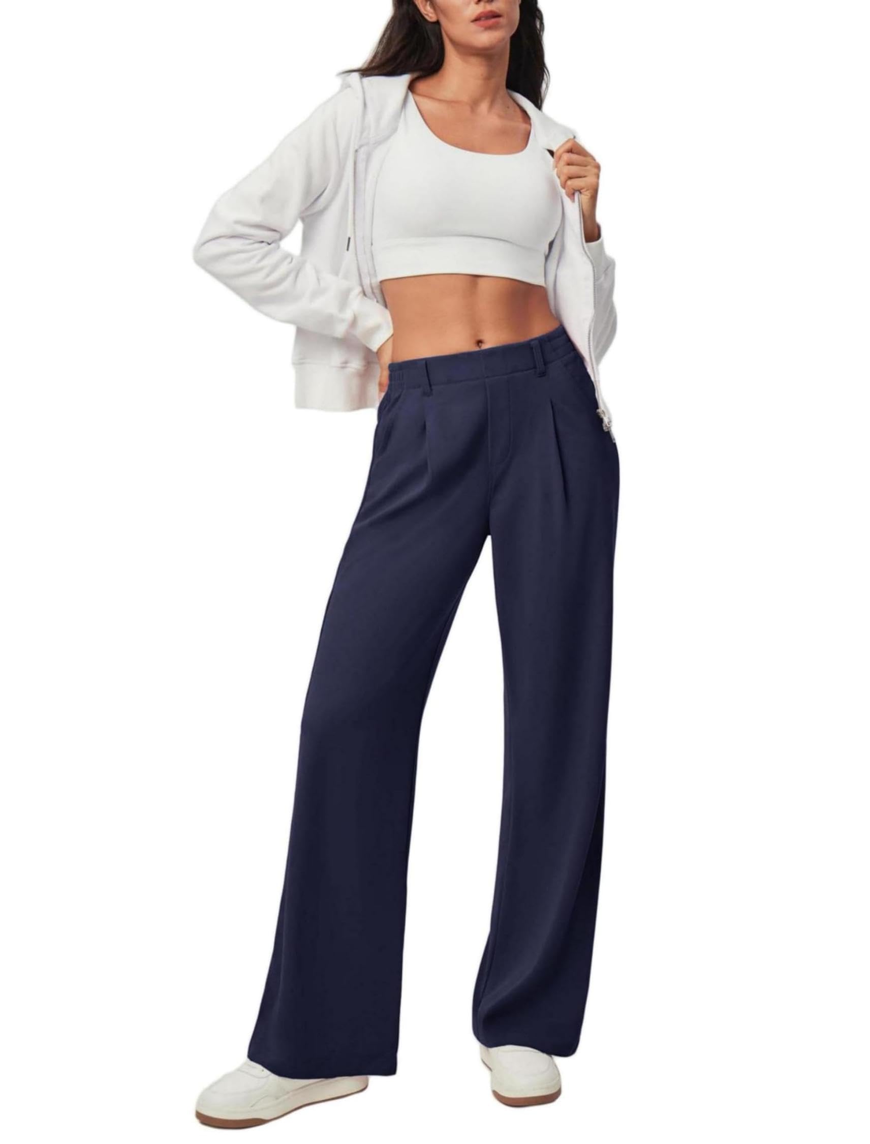 Timuspo Palazzo - Pantaloni da donna in tessuto a nido d'ape, eleganti, casual, a vita alta, con elastico, taglio ampio, per il tempo libero