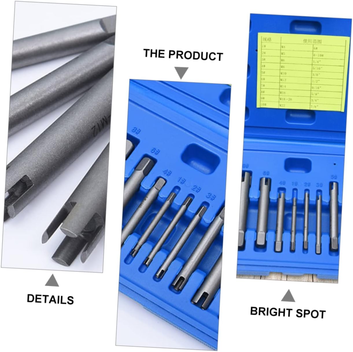 TEHAUX 10Pcs Broken Tap Extractor Set Durable Screw Removers with Carrying Box for Easy Storage and Transport for Stripped Rusted Corroded Screws and Bolts