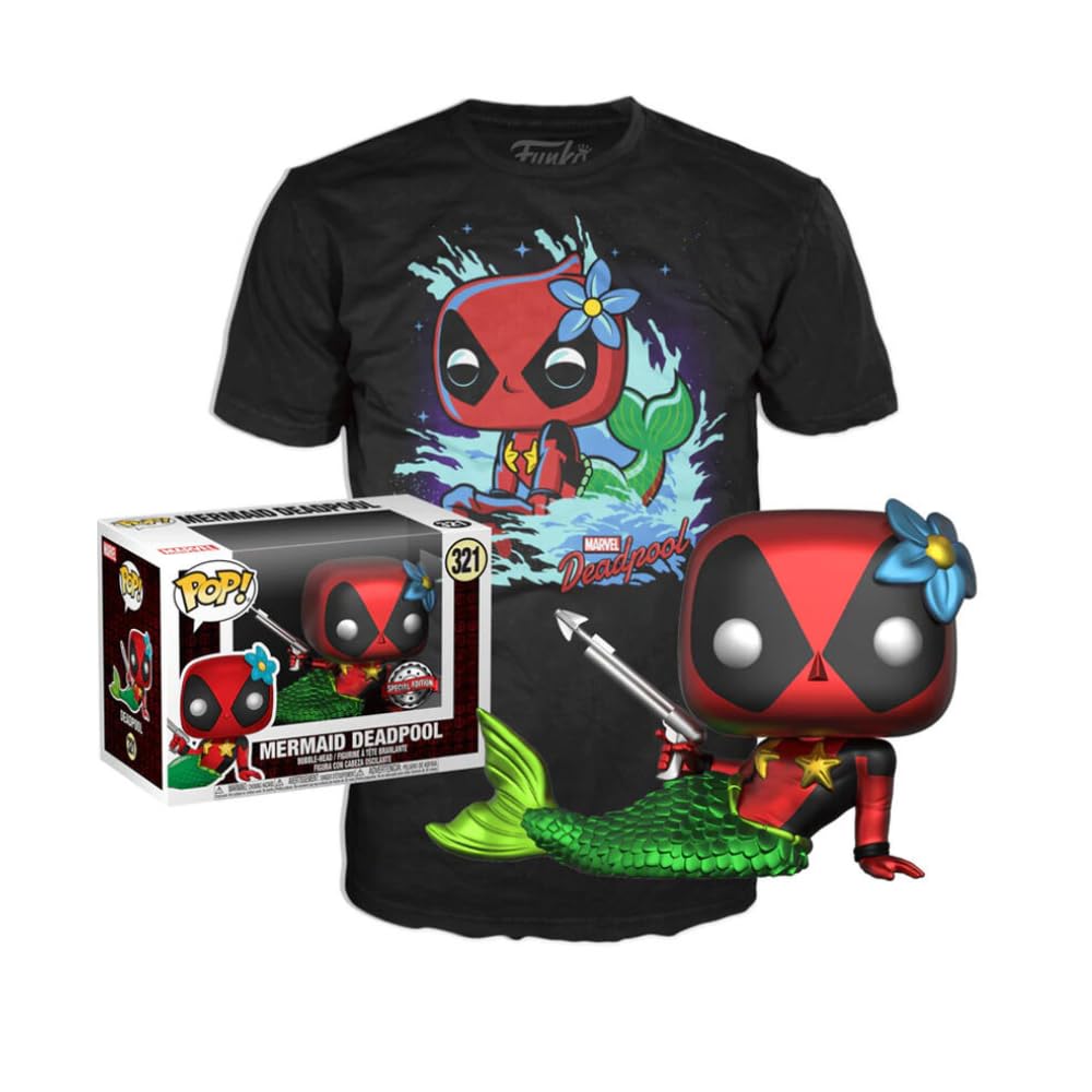Marvel Multicolored Funko Deadpool Mermaid Exclusive Action Dolls Pop & Tee Set, Multi-Colour (135415)