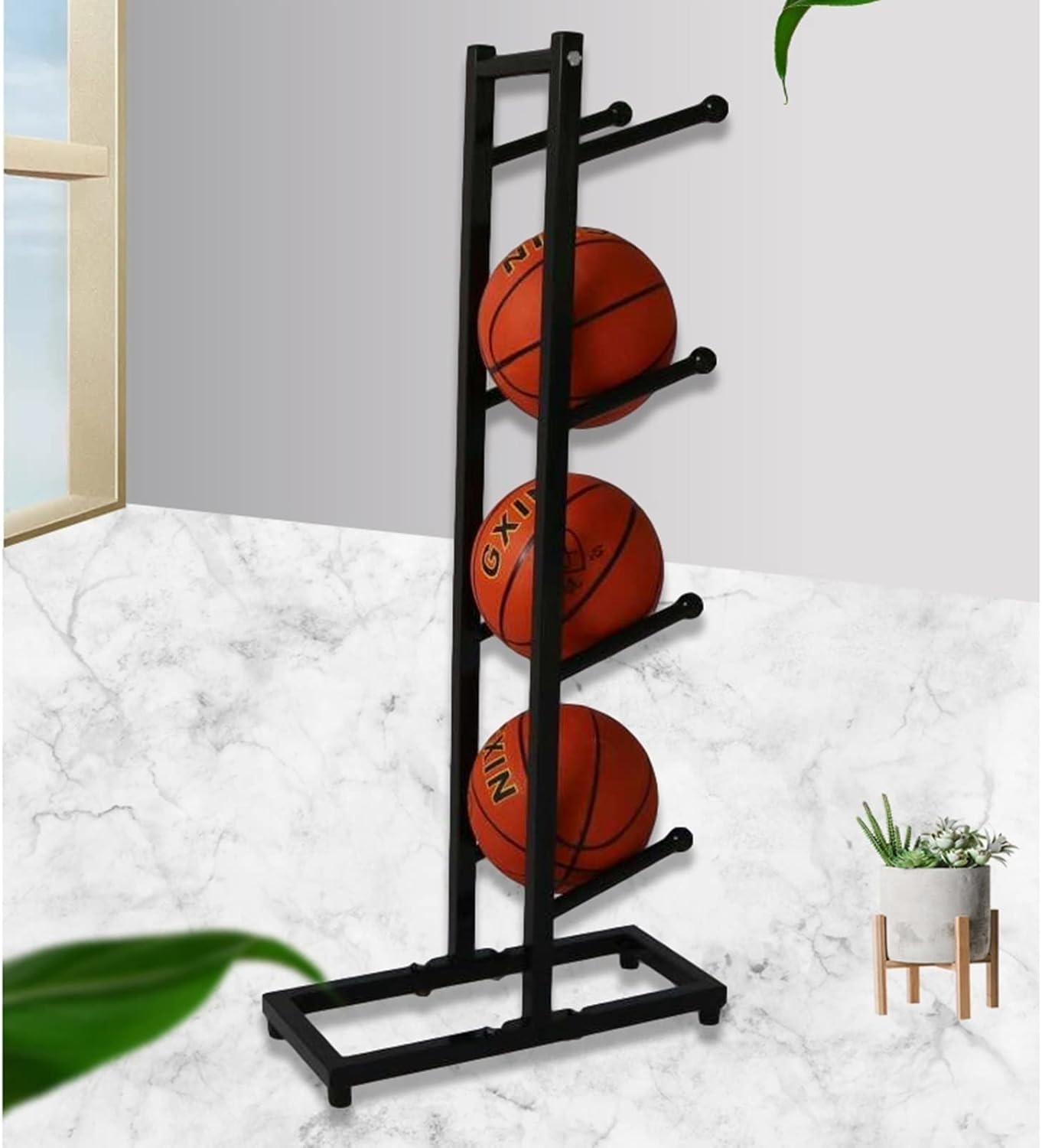 Commercial Gym Exercise Ball Holder Vertical Garage Ball Storage, Basketball Football Volleyball Rack for Boys Bedroom Decor Gym School and Club, Free Standing Display Balls Stand
