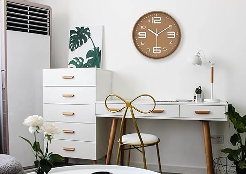 Miniatura 5 de Reloj de pared moderno con esfera de números 3D de 10 pulgadas, silencioso, sin tictac, redondo, para decoración del hogar, con números arábigos,