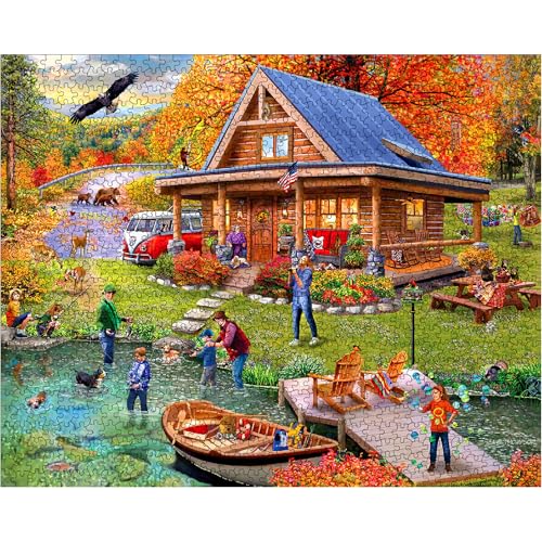 White Mountain 1000 Piece Jigsaw Puzzle Fall Landscape, Cabin Vacation by White Mountain - Used condition - Image 3