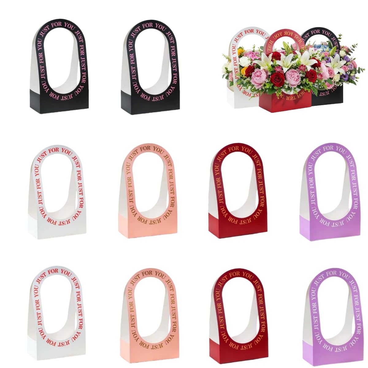 10Pcs Cardboard Flower Box with Handle Floral Gift Boxes with Handles Portable Bouquet Packaging for Florist (Multicolor)