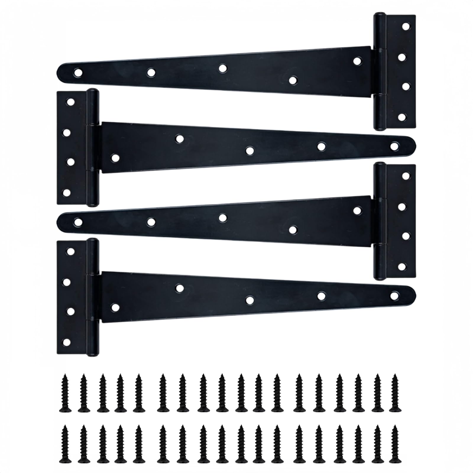 T-Hinge Black Shed Door Hinge Gate Hinge Rustproof Powder Coating Metal Tee Hinges with Weather Resistant for External Use On Gate Doors Barn Doors (12 in / 4 Pack)