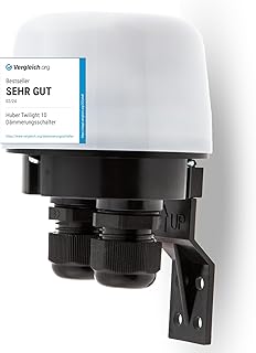 HUBER Twilight 10 Interruptor crepuscular para Exteriores, Sensor crepuscular Ajustable [5-50 Lux], protección IP65 I Interruptor crepuscular de Superficie 230V, 2 entradas de Cable