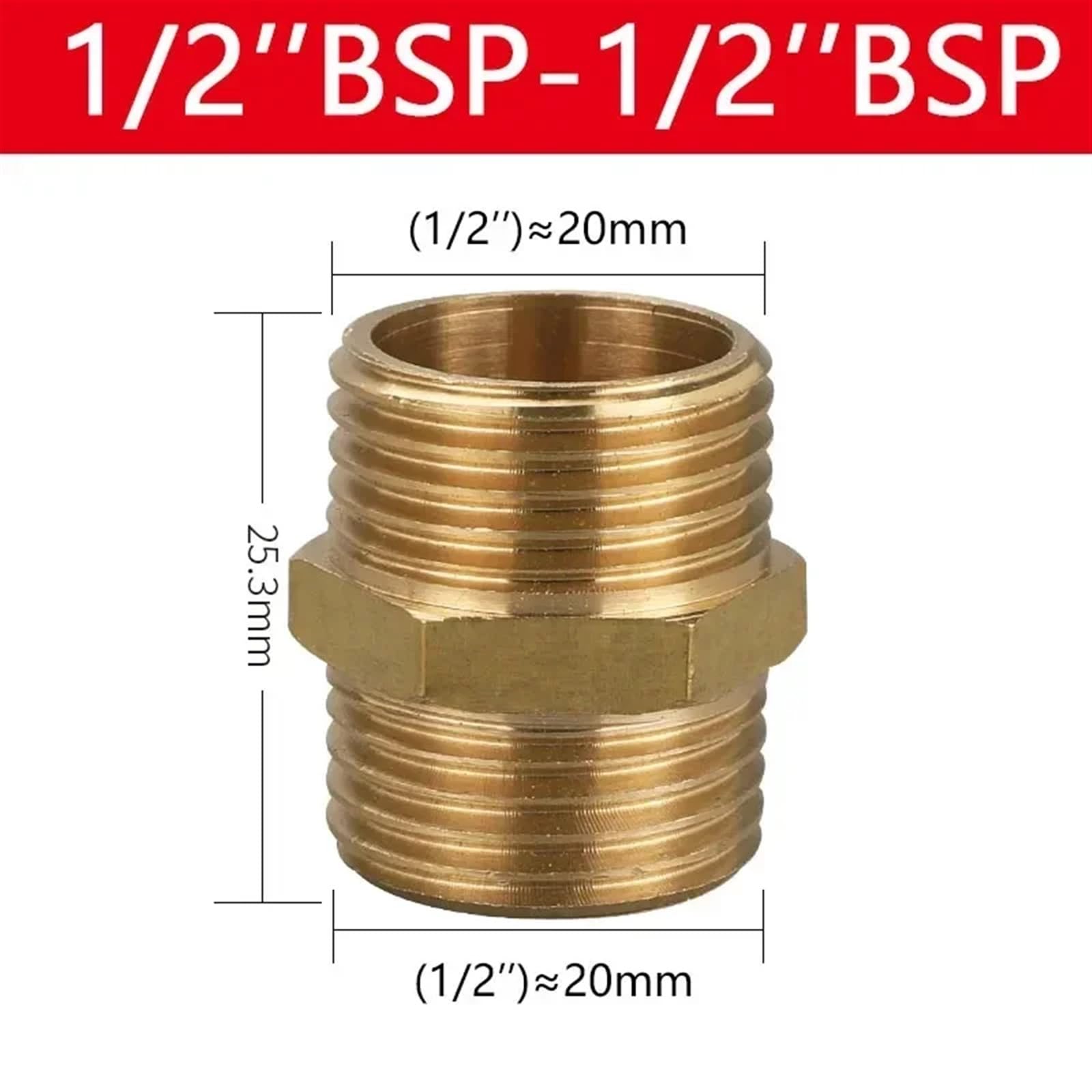 10 Uds 1/8 "1/4" 3/8 "1/2" hilo macho a hembra casquillo hexagonal conectores de tubería de latón adaptador acoplador roscado(Color:1l2 to 1l2)