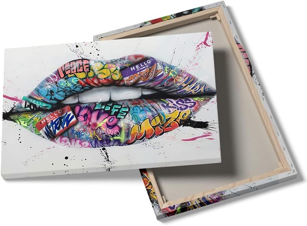 MGSBCXN Lips Graffiti Canvas Wall Art Poster Prints Colorful Picture Artwork Sexy Lips Wall Decor for Bedroom Living Room Office Decoration - 12x18 Inch