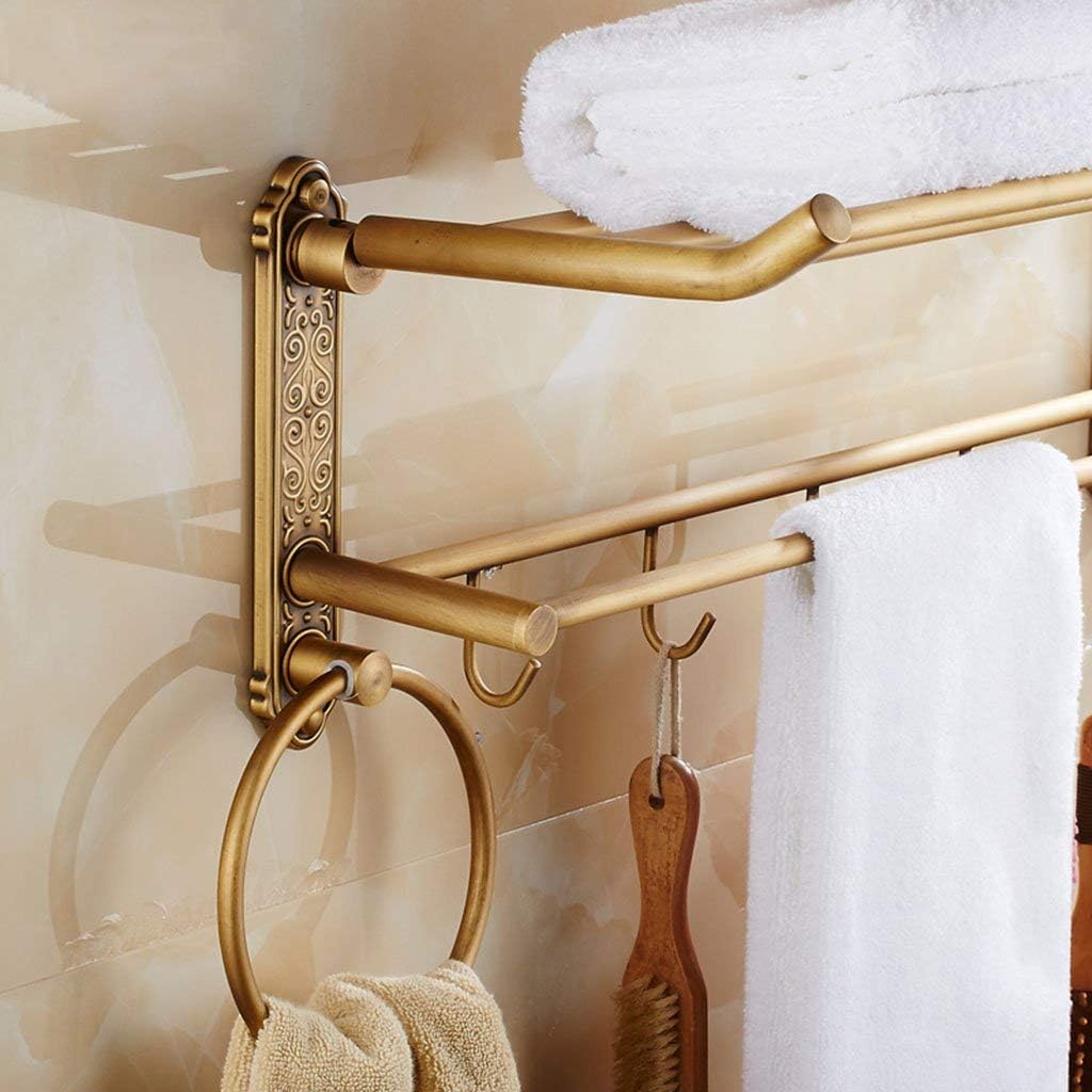 Copper Wire Drawing Bathroom Shelf Wall Hanging Double Layer Foldable Towel Rack Towel Towel Ring Storage Shelves (Size : 51 * 25 * 25CM) (51 * 25 * 25CM)