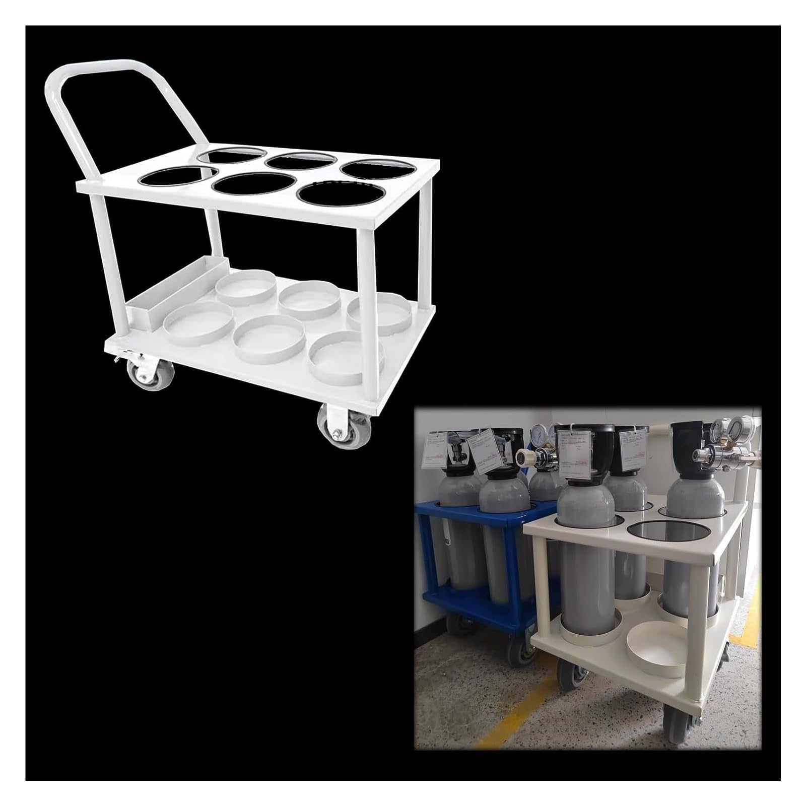 GTHTUHFD Oxygen Cylinder Trolley, Oxygen Cylinder Rack 4-Wheel Tank Cart Holder,Wit-6 slots
