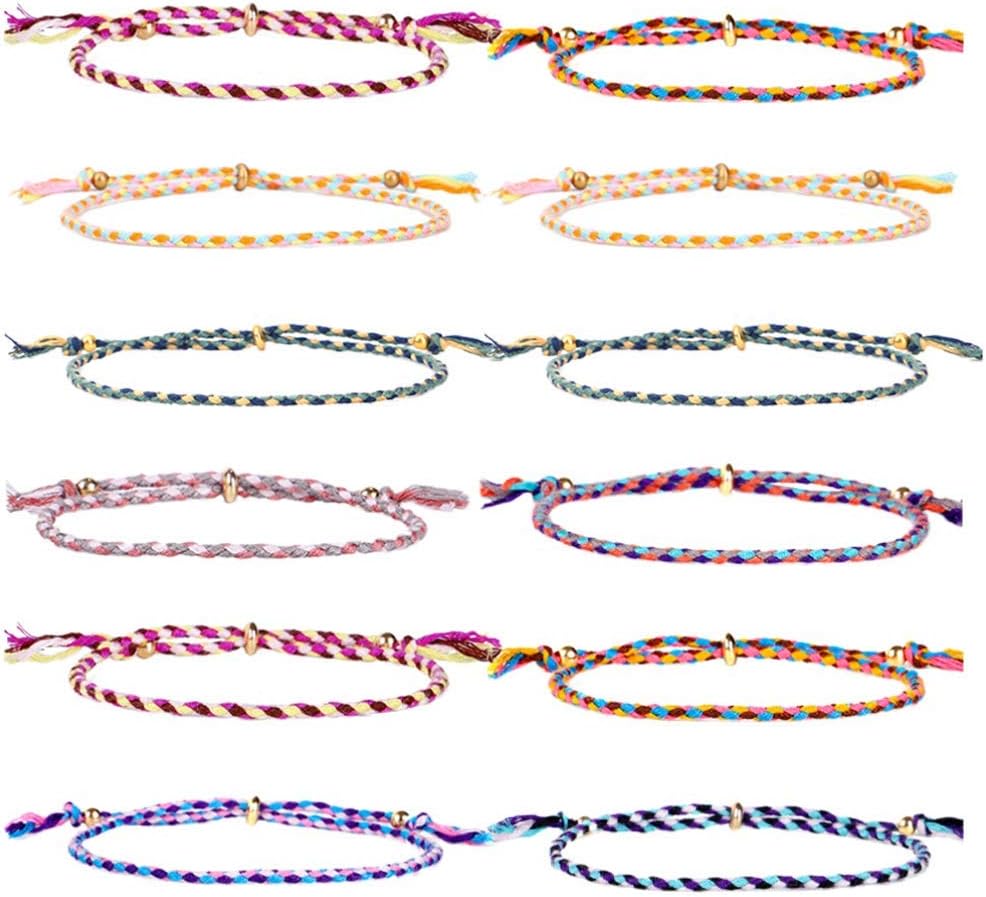 ELECDON Wave Bracelet Braided Rope Friendship Braided Rope Bracelet for Women Colorful Handmade String Wrap Bracelets Adjustable Multicolore Cotton Woven Wrist Anklet Cord Bohemia Jewelry 12 Pcs