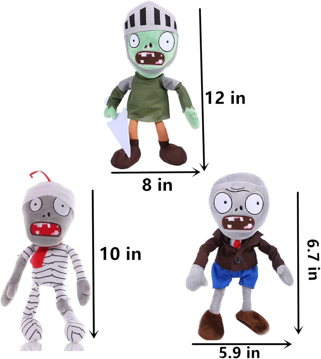 JHESAO 10 PCS Plants and Zombies PVZ Plush Toys - Normal & Gray Zombies Plushies, Soft Dolls New