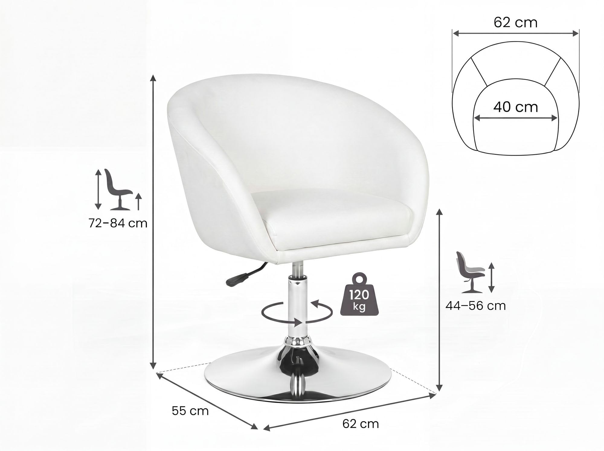 FineBuy Silla Giratoria Cuero sintético Blanco Moderna con reposabrazos | Silla de Cocina sin Ruedas | Silla de Comedor Tapizada con Respaldo | Sillón de salón con pie de trompeta, imitación de piel, hasta 120 kg, soporte seguro, acolchado cómodo
