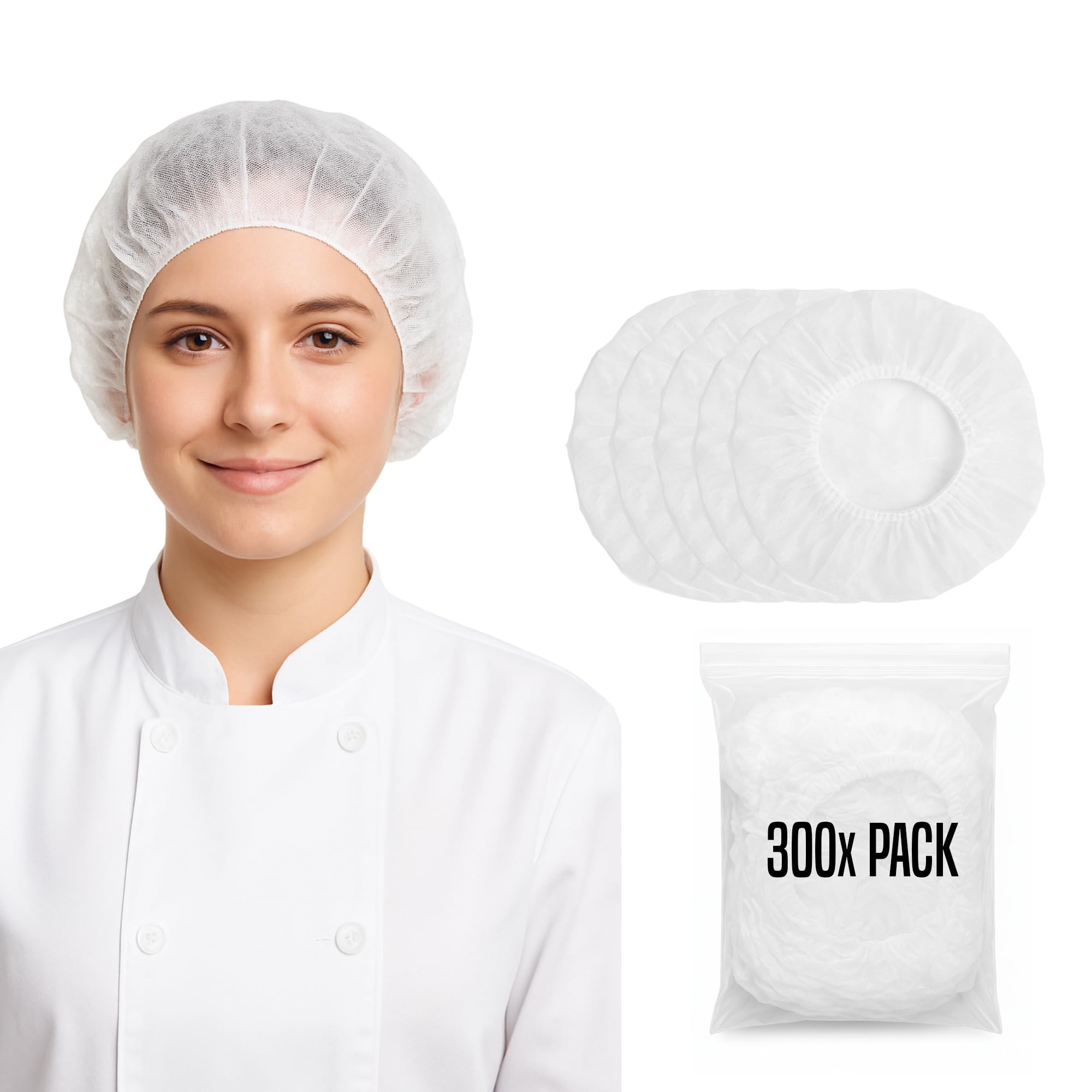 Rap Gloves Unisex White Disposable Hair Nets Mob Caps 300Pcs Bulk Premium Hair Covers With Double Elastic Lightweight And Breathable Hygiene Caps Ideal For Kitchen Catering Food Handling And Medical Safety Use.