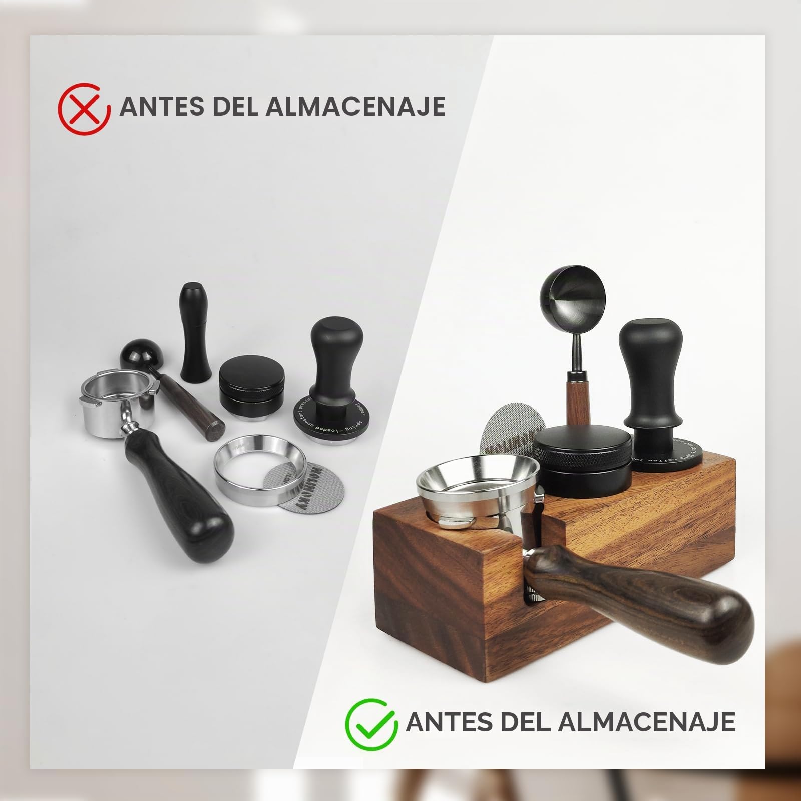 Estación de tamping de 58 mm, de madera, para portafiltros de 58 mm, para cafeteras de nogal Barista, accesorios con cojín de silicona, altura ajustable