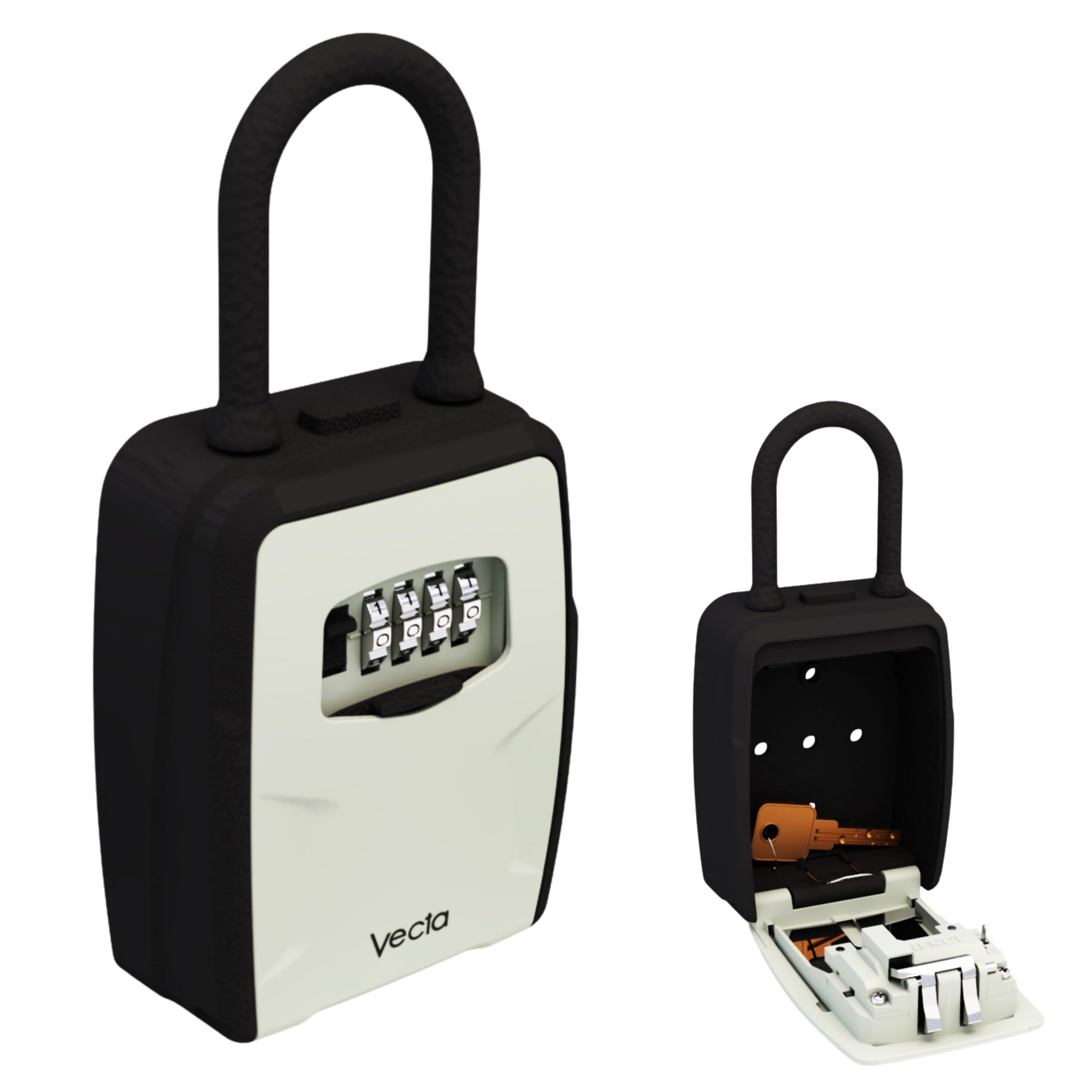 VECTA Coffre à Clés avec Anse Portable – Code 4 Chiffres Aluminium, Étanché pour 5 Clés, Noir/Gris – Boîte à Clés Murale & Suspendue Maison, Airbnb, Garage