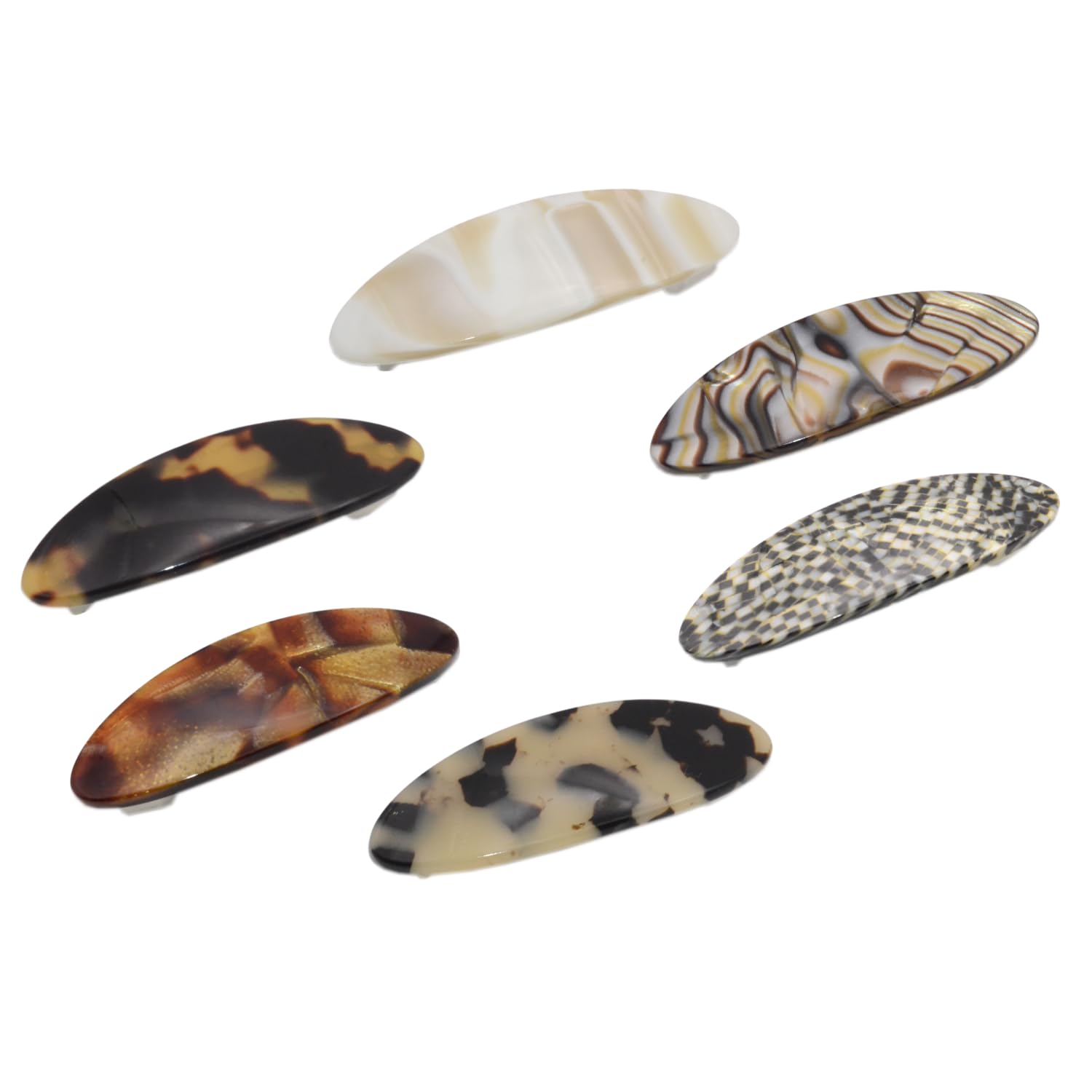 French Amie Oval Mini Onyx Tokyo 2.5" Hair Clip Barrette Set of 6 Women