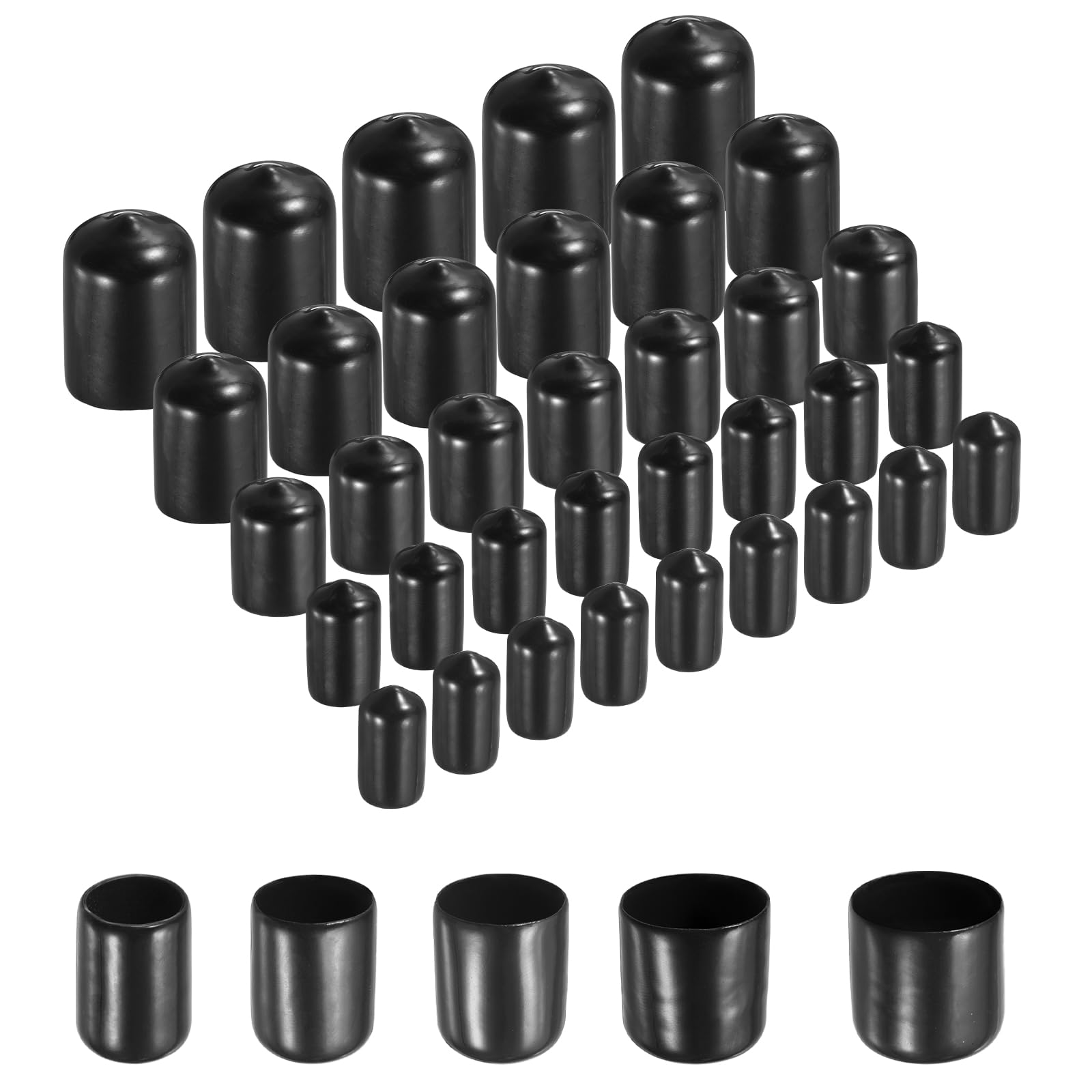 uxcell 50pcs Round Rubber End Caps Protective Caps 12mm 13mm 14mm 15mm 16mm Black Screw Thread Protectors