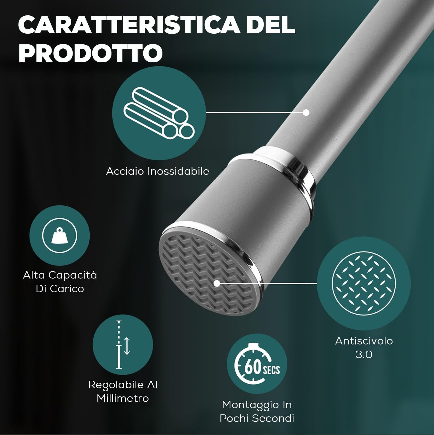 MEISENBERG Bastone Telescopico Tenda 370-420cm, Grigio, Ø 32 mm, Bastoni Tende a Pressione per Finestre, Divisori per Ambienti e Cucina