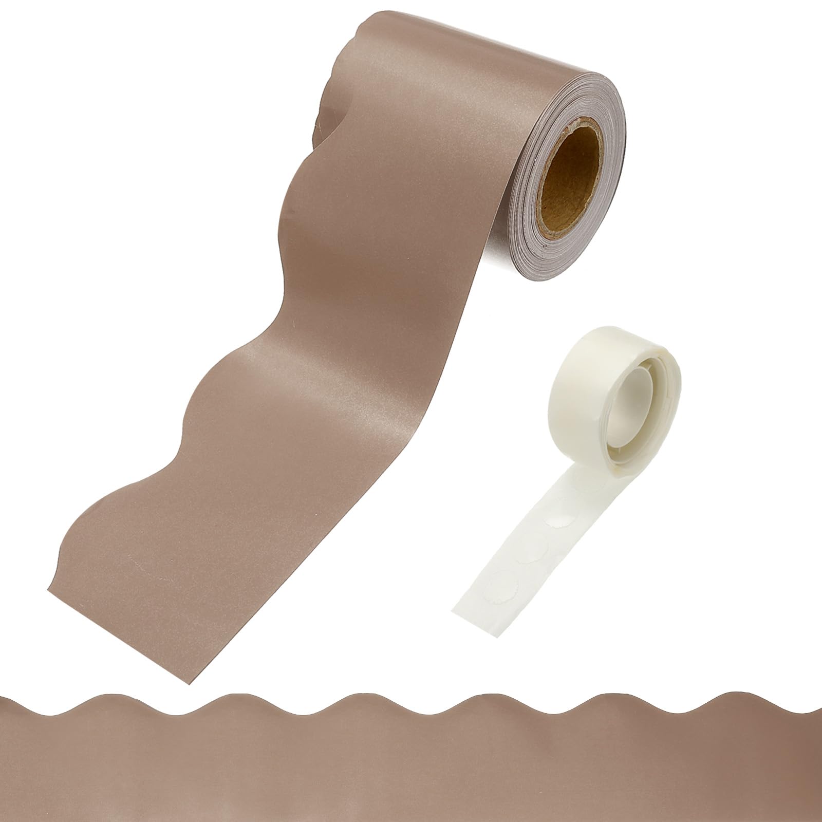 PATIKIL Bulletin Board Borders, 32.8ft Morandi Light Brown Border for Bulletin Board with Clear Sticky Dots Scalloped Trim for Office Party Classroom Decorations — image 1