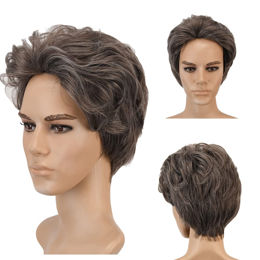 Short Pixie Cut Wigs for White Women, Short Grey Wigs Synthetic Short Hair Wig with