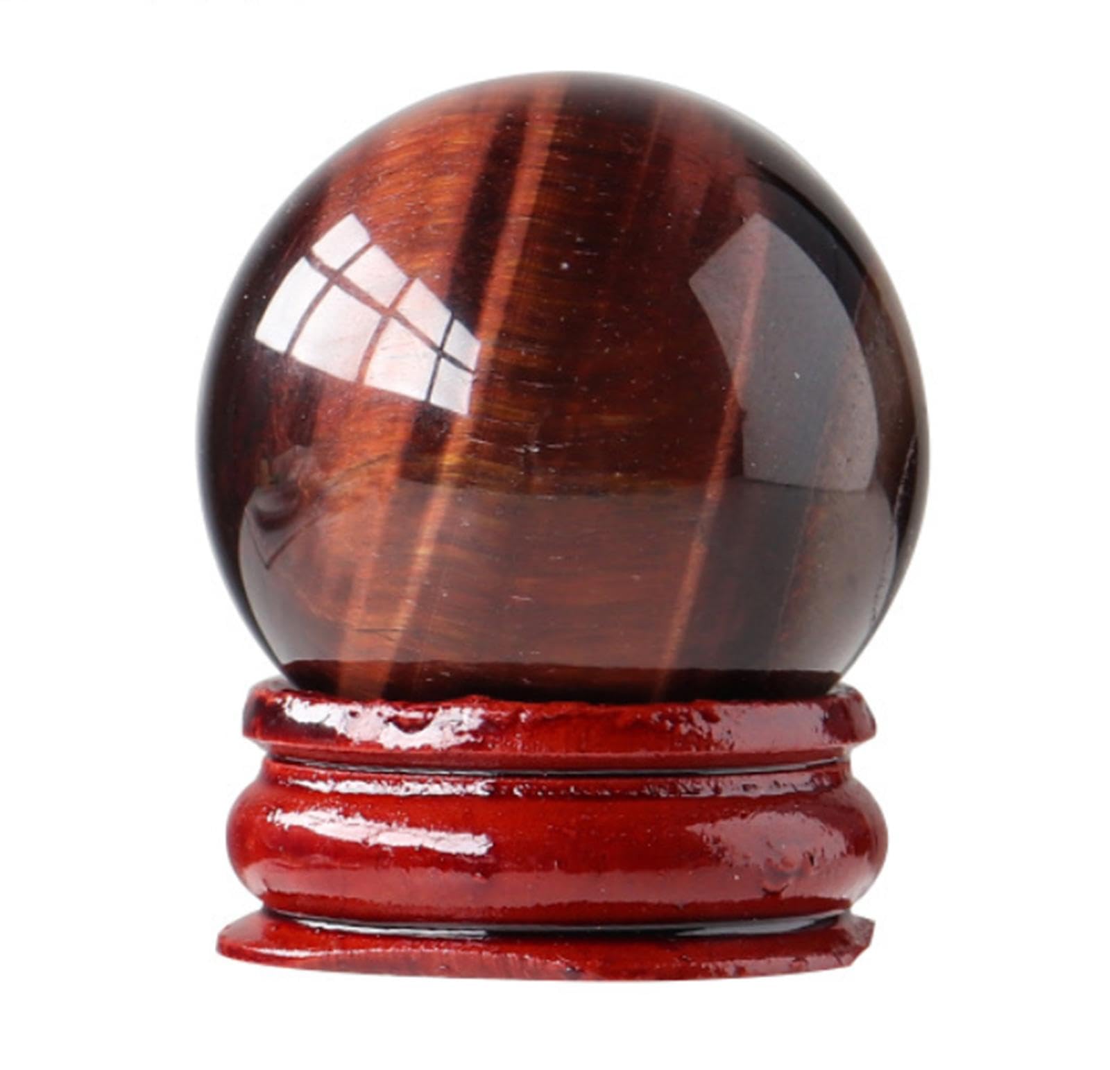 AUOQKQUT Red Tiger Eye Crystal Ball | Home Decoration Fengshui Sphere | Quartz Gemstone with Wood Stand for Feng Shui Divination,1pc