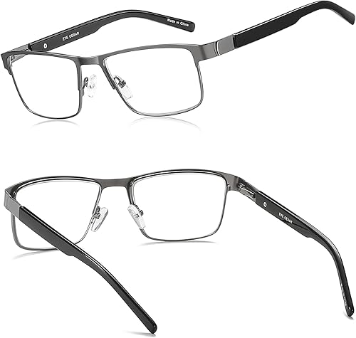 Miniatura 6 de EYECEDAR Paquete de 5 lentes de lectura para hombre, bloqueo de luz azul, metal plomizo, marco completo, bisagra de resorte, antifatiga ocular,