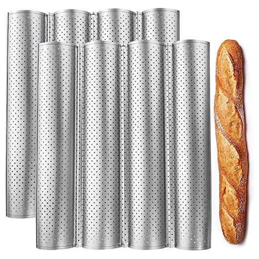 Fasmov 2 Pack French Bread Baking Pan Nonstick Perforated Baguette Pan 4 Wave Loaves Loaf Bake Mold Toast Cooking Bakers Molding