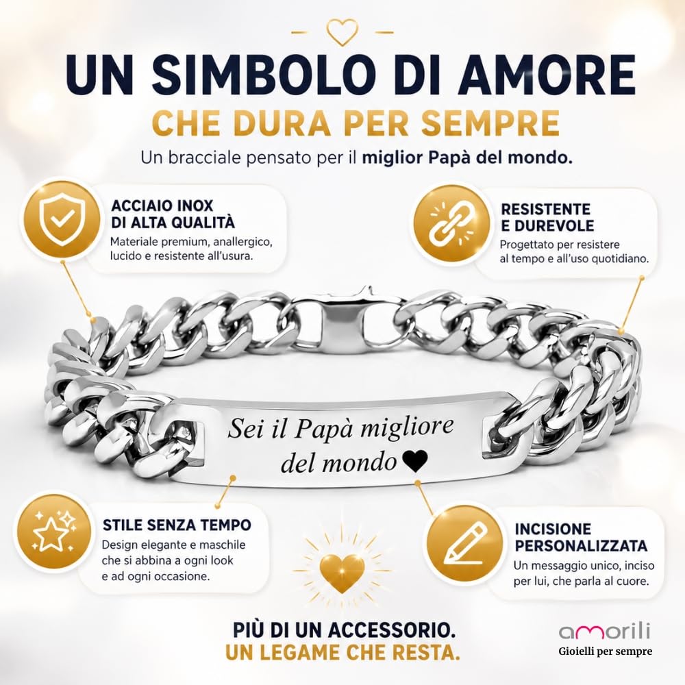 Bracciale Uomo Personalizzato con Incisione Acciaio Inox Catena Cubana Grumetta – Braccialetto Maschile con Nome Data Dedica – Design Elegante Regolabile – Idea Regalo Uomo bcc1489