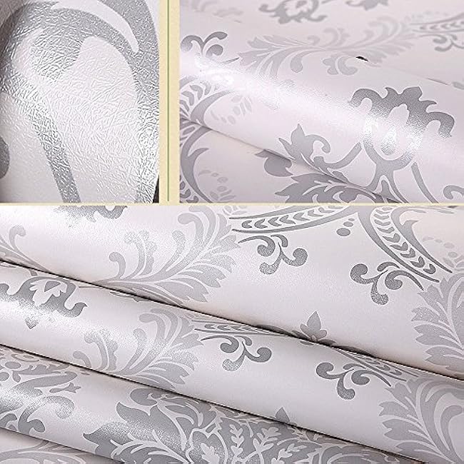 17.8 x 78 Inches Self-Adhesive Shelf Liner, Self-Adhesive Shelf Liner Dresser Drawer Paper Wall Sticket Home Decoration,Vintage Gray Damask