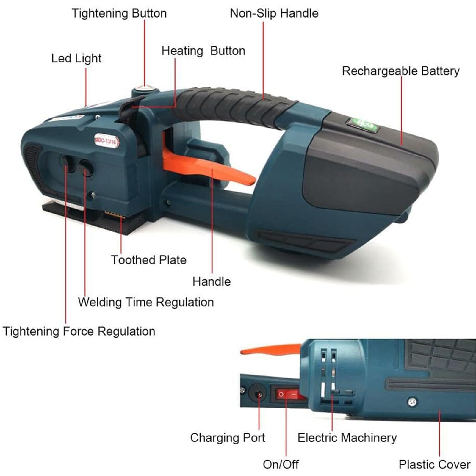 Cercleuse électrique alimentée par Batterie 4000mAh pour Sangles PP/Pet 1/2-5/8in - Cercleuse Automatique pour palettes en Carton, Emballage - Temps de soudage Seulement 2-5S, 2*Batterie