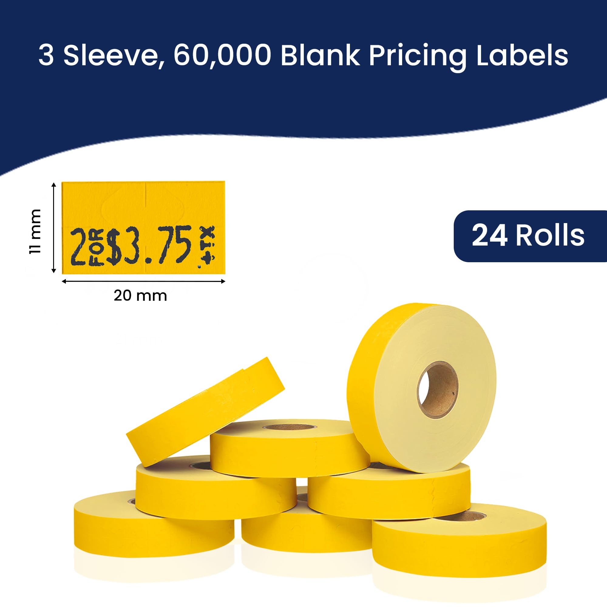 Lot de 24 rouleaux de 60 000 étiquettes de prix Jaune pour pistolet à prix Monarch 1131